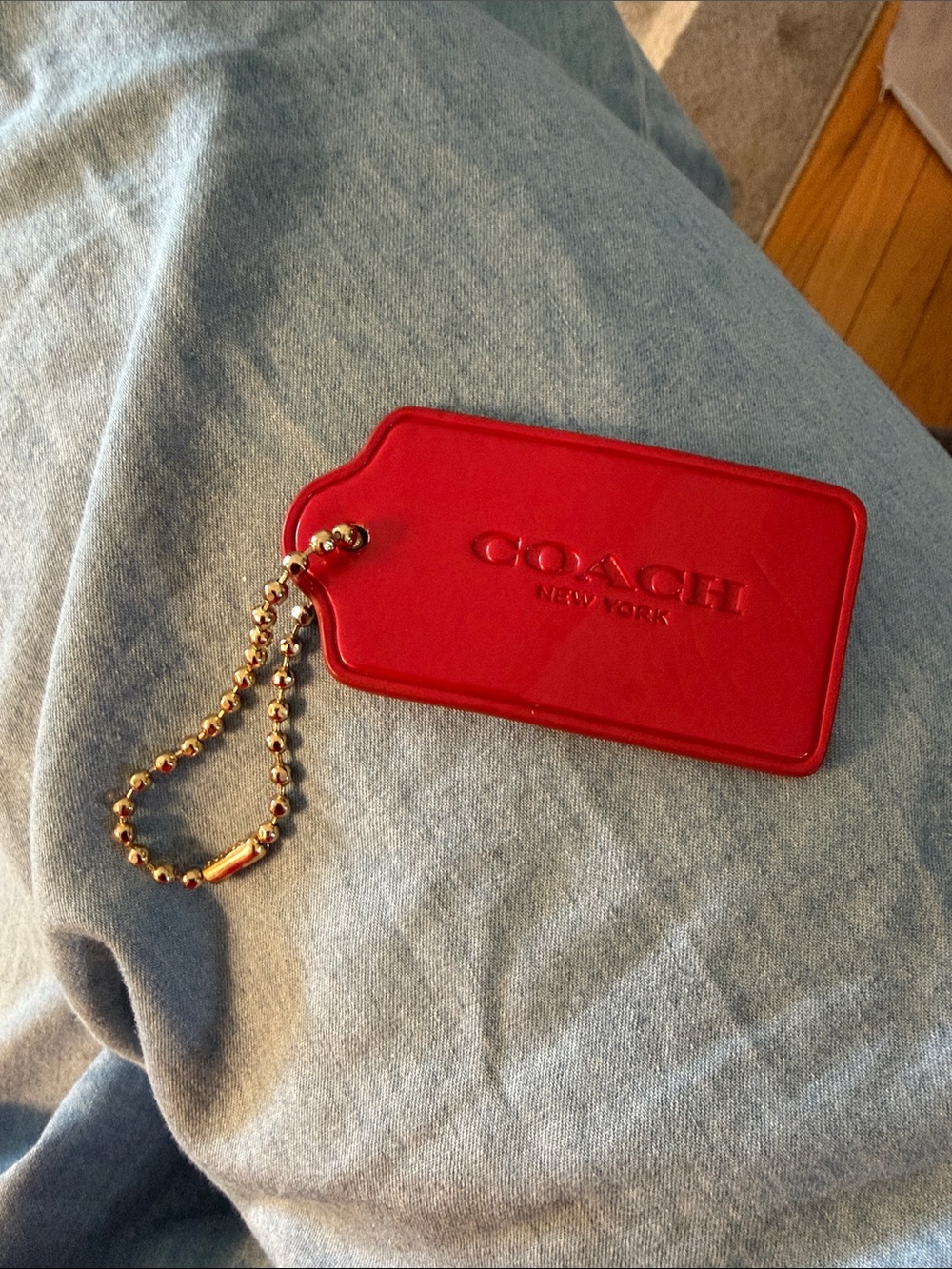 Coach Red Patent Leather  Tag with Gold Chain